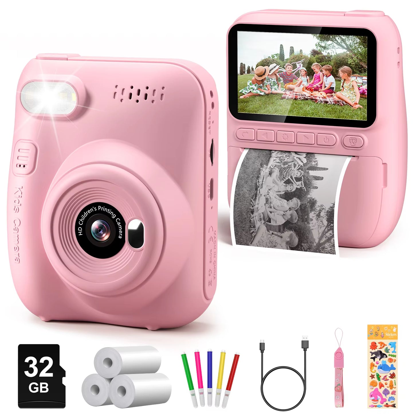 Kids Digital Camera 3.0" Portable Instant Print Camera 32MP HD 1080P Camera Toy Gift for 6-12 Year with 3 Rolls Printer Paper