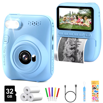 Kids Digital Camera 3.0" Portable Instant Print Camera 32MP HD 1080P Camera Toy Gift for 6-12 Year with 3 Rolls Printer Paper