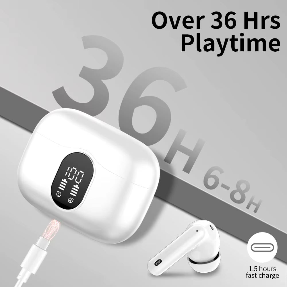 Wireless Earbuds with Bluetooth 5.3, In-Ear Headphones Featuring 4 ENC Mics and 36 Hours of Playtime, LED Display Included.