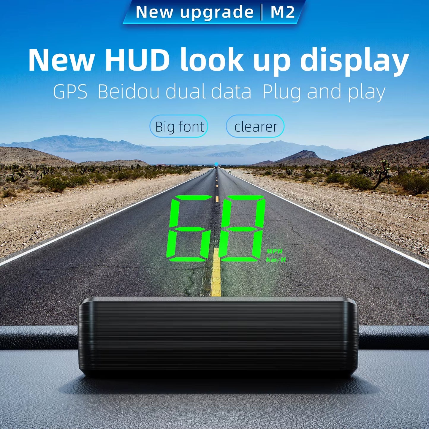 Head up Display GPS HUD Digital Head-Up Speedometer Plug and Play for All Cars Big Font Windshield Projector Car Accessories