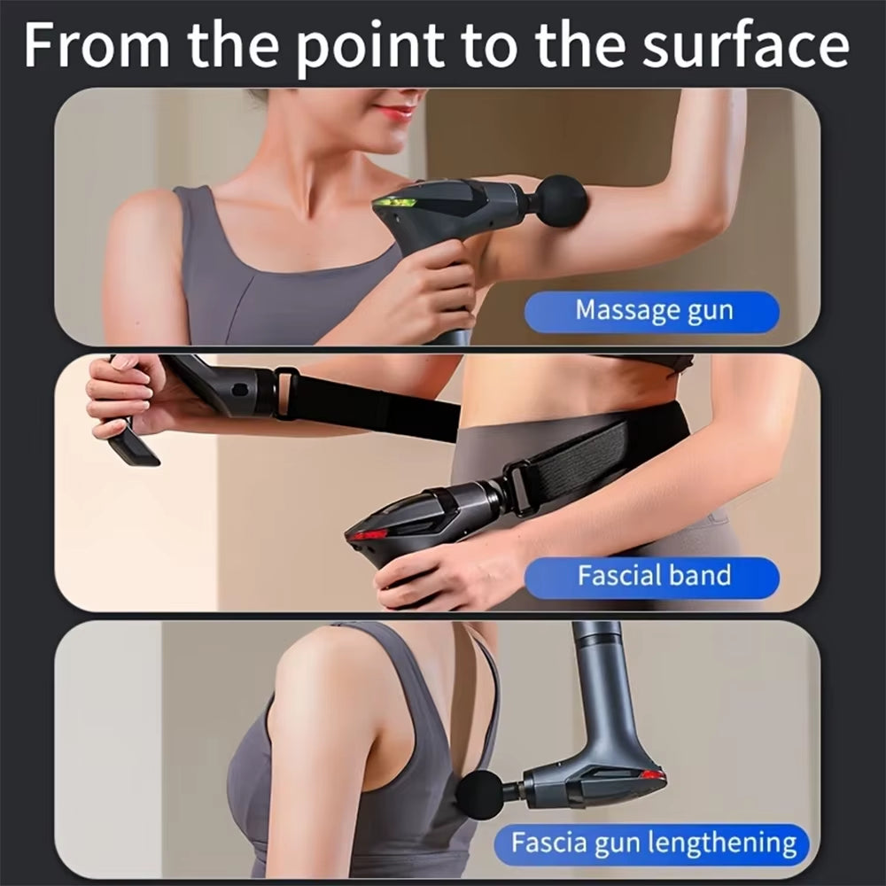 Electric Fascia Gun Multi-Functional Detachable Handle Muscle Massage Gun Deep Tissue Body Massager Splitting Strap Fascia Gun