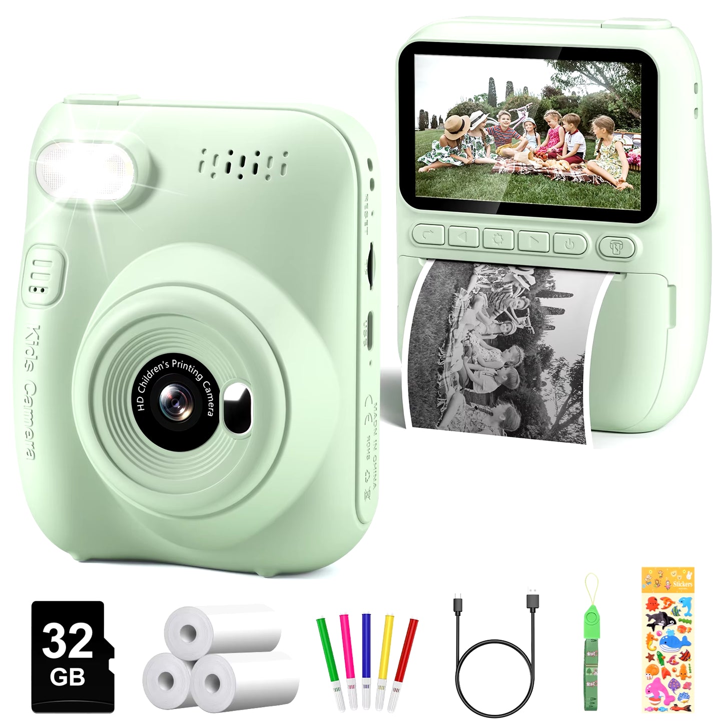 Kids Digital Camera 3.0" Portable Instant Print Camera 32MP HD 1080P Camera Toy Gift for 6-12 Year with 3 Rolls Printer Paper