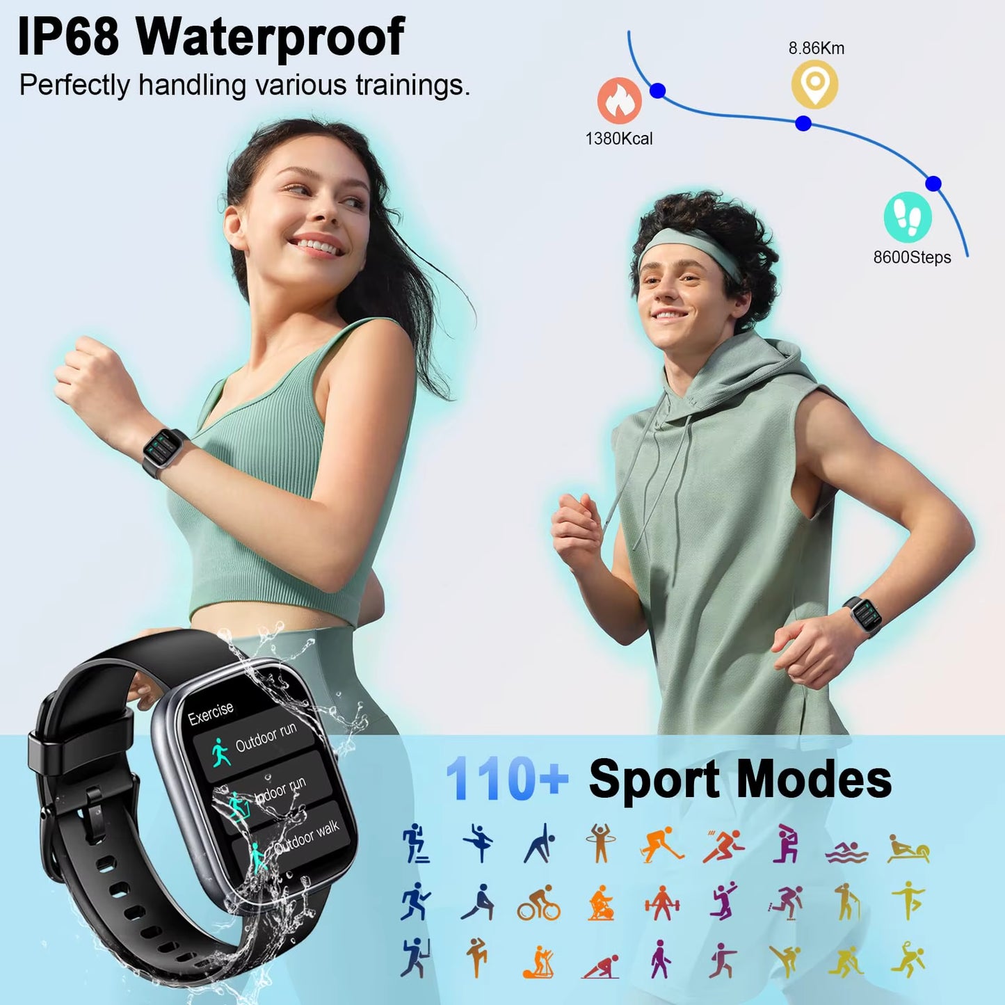 Smart Watch, 1.91" Smartwatch (Answer/Make Call), IP68 Waterproof Fitness Tracker, 110+ Sport Modes, Heart Rate and Sleep Monit