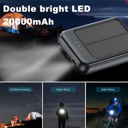Portable Solar Power Bank 20000Mah Mobile Phone Charger Built in Cables with LED Flashlights for Huawei Iphone Samsung Xiaomi