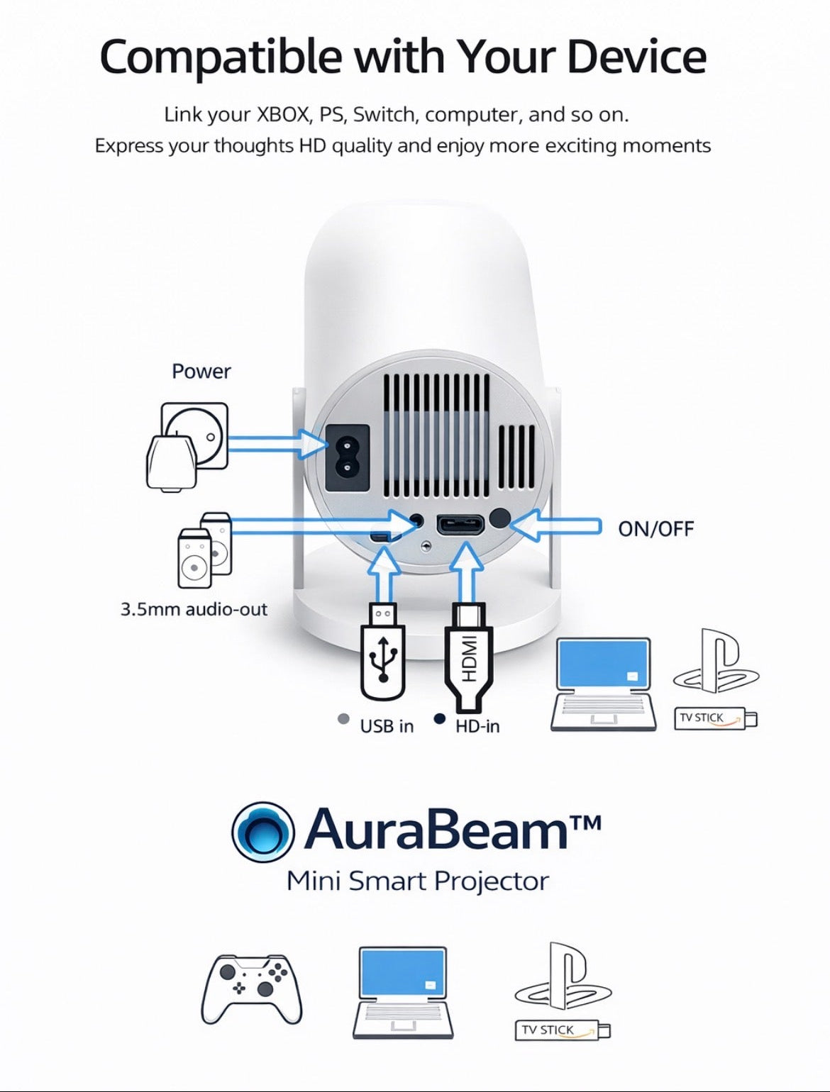 AuraBeam™ Mini Smart Projector