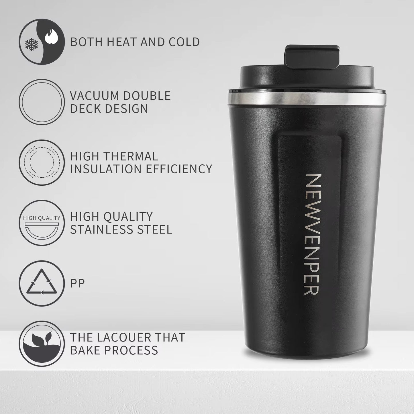 Stainless Steel Vacuum Insulated Travel Coffee Mug, Led Temperature Display Insulated Tumbler, Leak Proof with Lid 510ML