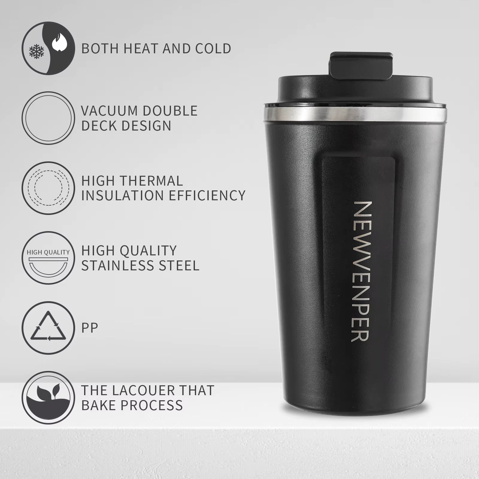 Stainless Steel Vacuum Insulated Travel Coffee Mug, Led Temperature Display Insulated Tumbler, Leak Proof with Lid 510ML