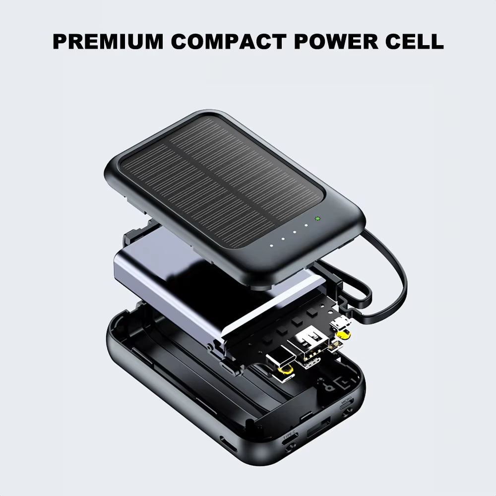Portable Solar Power Bank 20000Mah Mobile Phone Charger Built in Cables with LED Flashlights for Huawei Iphone Samsung Xiaomi