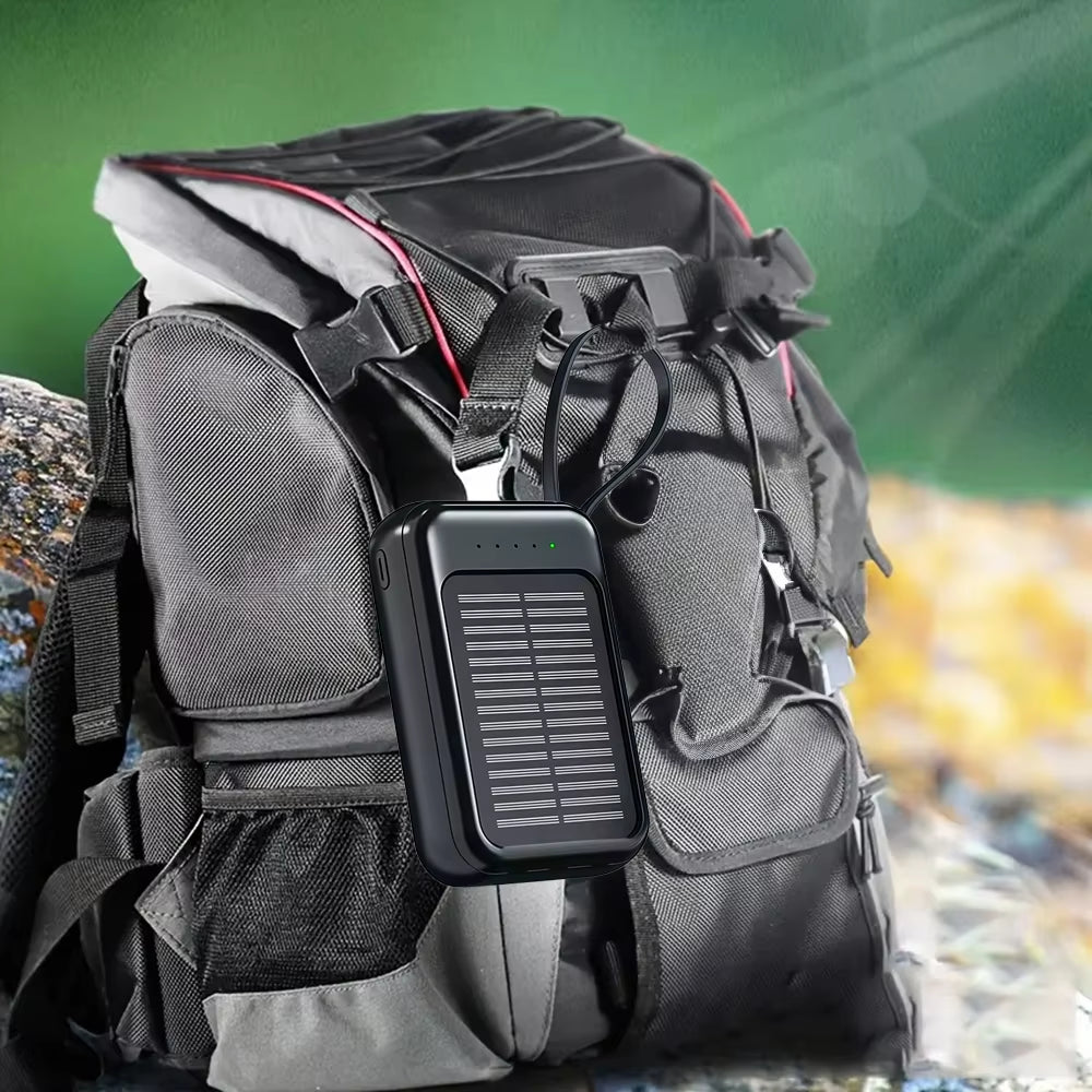 Portable Solar Power Bank 20000Mah Mobile Phone Charger Built in Cables with LED Flashlights for Huawei Iphone Samsung Xiaomi